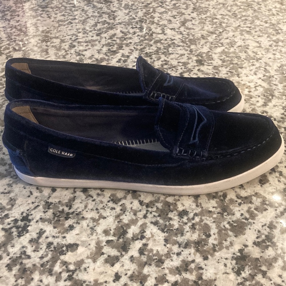 Navy blue suede Cole Haan slip on sneakers